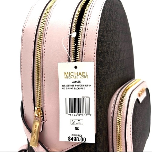 Michael Kors Medium Jaycee Zip Packet Backpack Brown/Light Pink - Picture 14 of 14